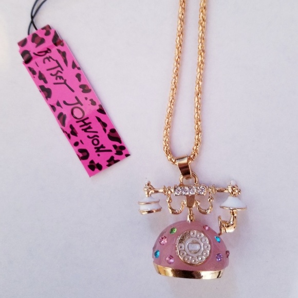 Betsey Johnson Jewelry - Betsey Johnson Pink Crystal Telephone Necklace